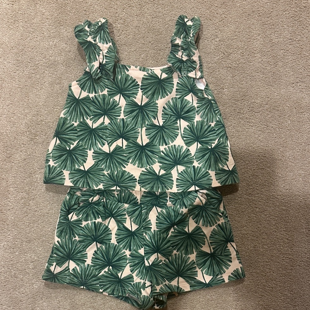 Janie and Jack Green Leaf Print Kids Matching Set